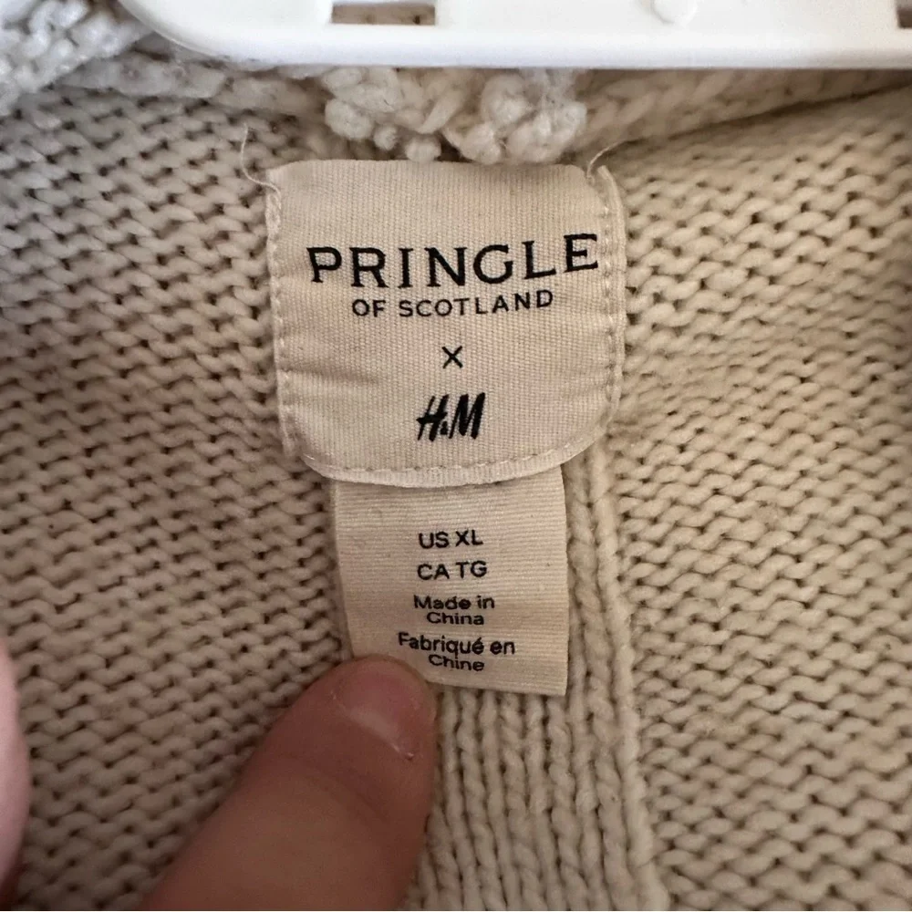 Pringle of Scotland x H&M Oversized Hoodie Sweater Wool Blend Cream & Black XL - Picture 11 of 13